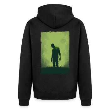 Zombie Illustration Minimalistisches Design - Unisex Premium Bio Zip Hoodie - Schwarz - Hinten - Nico (187cm)