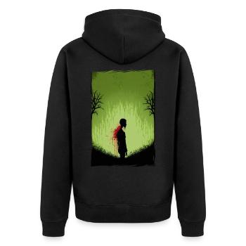 Zombie Illustration Minimalistisches Design - Unisex Premium Bio Zip Hoodie - Schwarz - Hinten - Nico (187cm)