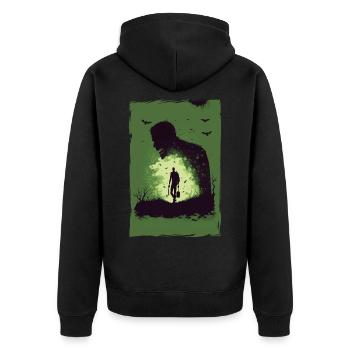 Zombie Illustration Minimalistisches Design - Unisex Premium Bio Zip Hoodie - Schwarz - Hinten - Nico (187cm)