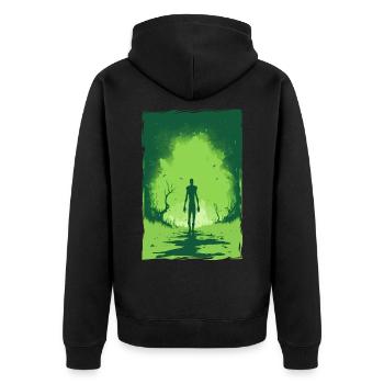 Zombie Illustration Minimalistisches Design - Unisex Premium Bio Zip Hoodie - Schwarz - Hinten - Nico (187cm)