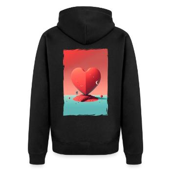 Liebe Illustration Minimalistisches Design - Unisex Premium Bio Zip Hoodie - Schwarz - Hinten - Nico (187cm)