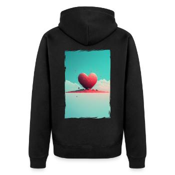 Liebe Illustration Minimalistisches Design - Unisex Premium Bio Zip Hoodie - Schwarz - Hinten - Nico (187cm)