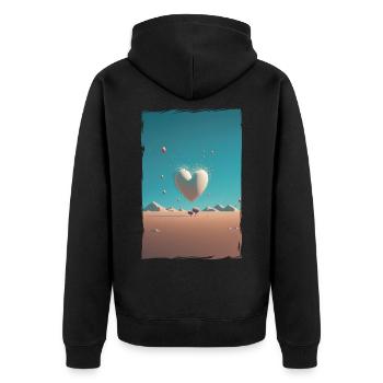 Liebe Illustration Minimalistisches Design - Unisex Premium Bio Zip Hoodie - Schwarz - Hinten - Nico (187cm)