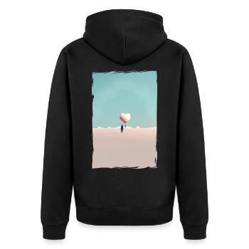 Liebe Illustration Minimalistisches Design - Unisex Premium Bio Zip Hoodie - Schwarz - Hinten - Nico (187cm)