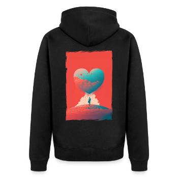 Liebe Illustration Minimalistisches Design - Unisex Premium Bio Zip Hoodie - Schwarz - Hinten - Nico (187cm)