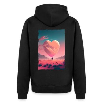 Liebe Illustration Minimalistisches Design - Unisex Premium Bio Zip Hoodie - Schwarz - Hinten - Nico (187cm)