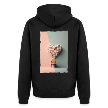 Liebe Illustration Minimalistisches Design - Unisex Premium Bio Zip Hoodie - Schwarz - Hinten - Nico (187cm)