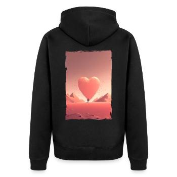 Liebe Illustration Minimalistisches Design - Unisex Premium Bio Zip Hoodie - Schwarz - Hinten - Nico (187cm)