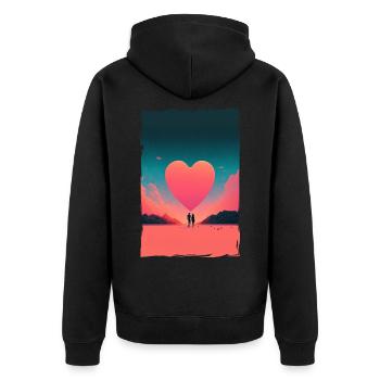 Liebe Illustration Minimalistisches Design - Unisex Premium Bio Zip Hoodie - Schwarz - Hinten - Nico (187cm)
