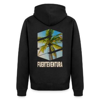Fuerteventura Sommer Sonne Strand Meer Palmen - Unisex Premium Bio Zip Hoodie - Schwarz - Hinten - Nico (187cm)