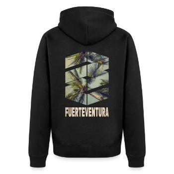 Fuerteventura Sommer Sonne Strand Meer Palmen - Unisex Premium Bio Zip Hoodie - Schwarz - Hinten - Nico (187cm)