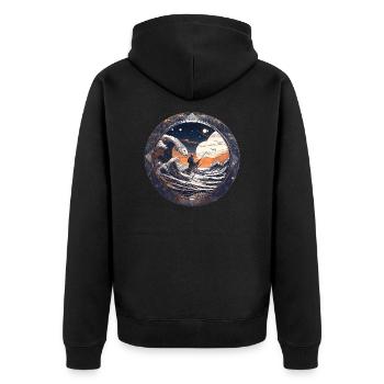 Pike,Fish,Angler,Anime,Sea,Waves,Stars - Unisex Premium Organic Zip Hoodie - black - Back - Nico (187cm)