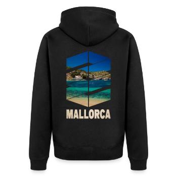 Mallorca Sommer Sonne Strand Meer Palmen Party - Unisex Premium Bio Zip Hoodie - Schwarz - Hinten - Nico (187cm)