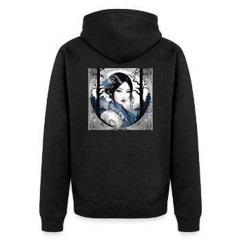 manga,anime,gothic,blaue augen,ornament - Unisex Premium Bio Zip Hoodie - Schwarz - Hinten - Nico (187cm)