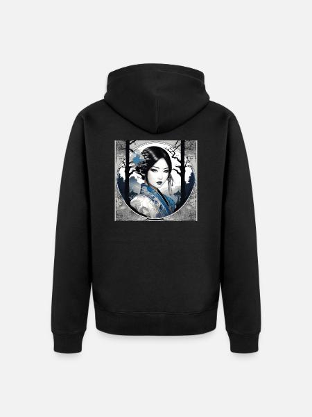 Manga,Anime,Gothic,Blue Eyes,Ornament - Unisex Premium Organic Zip Hoodie - black