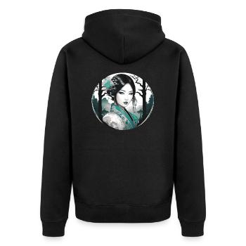 Manga, Anime, Gothique, Yeux verts, Ornement - Veste à capuche bio Premium Unisexe - noir - Dos - Nico (187cm)