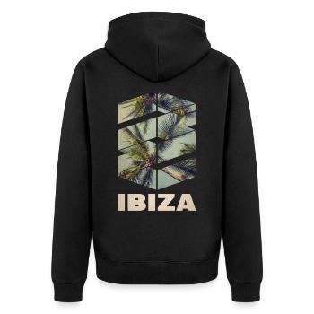 Ibiza Sommer Sonne Strand Meer Palmen Party - Unisex Premium Bio Zip Hoodie - Schwarz - Hinten - Nico (187cm)