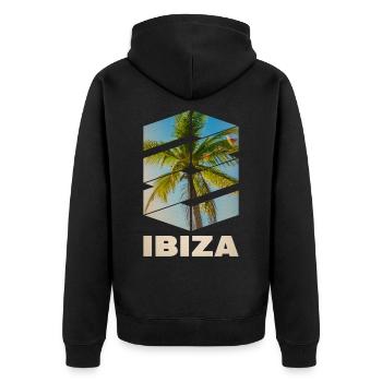 Ibiza Sommer Sonne Strand Meer Palmen Party - Unisex Premium Bio Zip Hoodie - Schwarz - Hinten - Nico (187cm)