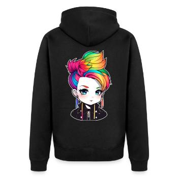Cool punk girl with rainbow hair - Unisex Premium Organic Zip Hoodie - black - Back - Nico (187cm)