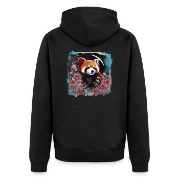 Roter panda,panda, Blumen, Malerei - Unisex Premium Bio Zip Hoodie - Schwarz - Hinten - Nico (187cm)