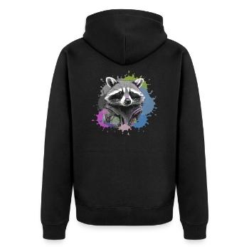 raton laveur, noir et blanc, gris, aquarelle, coloré - Veste à capuche bio Premium Unisexe - noir - Dos - Nico (187cm)