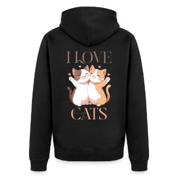 Katzen I Love Cats Liebe Umarmung Kuscheln Herz - Unisex Premium Bio Zip Hoodie - Schwarz - Hinten - Nico (187cm)