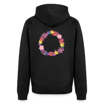leer,blumen,blumenkranz,floral,illustration,lila - Unisex Premium Bio Zip Hoodie - Schwarz - Hinten - Nico (187cm)