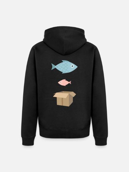 Großer Fisch, kleiner Fisch, Pappkarton - Unisex Premium Bio Zip Hoodie - Schwarz