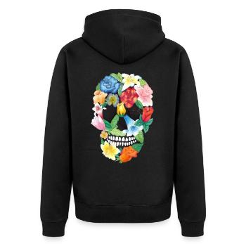 Mexican Skull Floral - Unisex Premium Organic Zip Hoodie - black - Back - Nico (187cm)