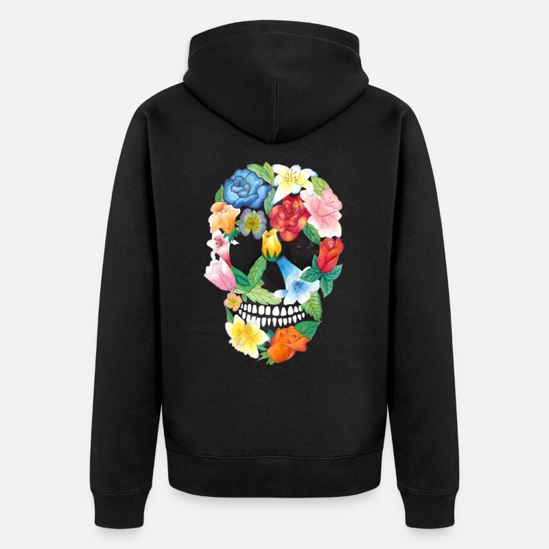 Crâne floral mexicain - Veste à capuche bio Premium Unisexe - noir