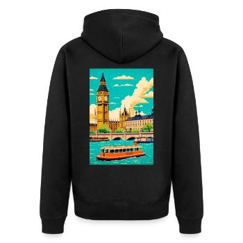 Affiche vintage de Londres - Veste à capuche bio Premium Unisexe - noir - Dos - Nico (187cm)