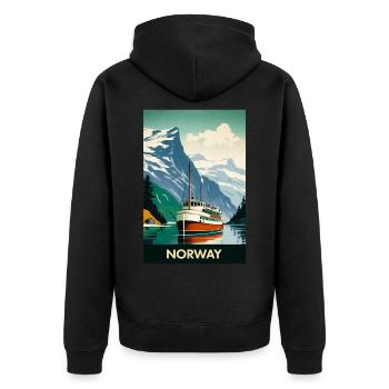 Vintage Norvège Affiche de voyage - Veste à capuche bio Premium Unisexe - noir - Dos - Nico (187cm)