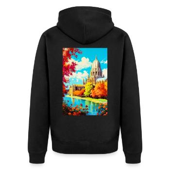 Affiche de voyage vintage d’Oxford - Veste à capuche bio Premium Unisexe - noir - Dos - Nico (187cm)