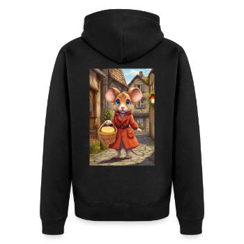 Maus mit ihrem Käse - Unisex Premium Bio Zip Hoodie - Schwarz - Hinten - Nico (187cm)