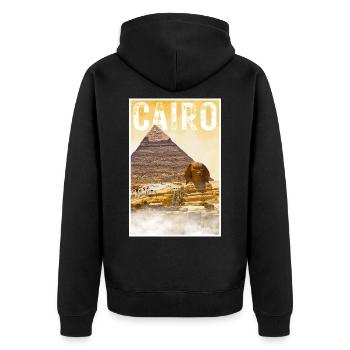 Kairo Vintage Reiseposter mit Pyramide und Sphinx - Unisex Premium Bio Zip Hoodie - Schwarz - Hinten - Nico (187cm)