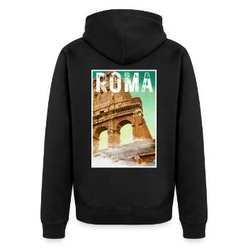 Rom Vintage Reiseposter mit dem Amphitheater - Unisex Premium Bio Zip Hoodie - Schwarz - Hinten - Nico (187cm)