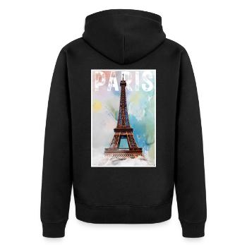 Paris Vintage Reiseposter mit Eiffelturm - Unisex Premium Bio Zip Hoodie - Schwarz - Hinten - Nico (187cm)