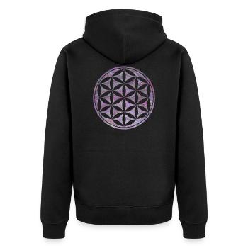 blume des lebens e 62 - Unisex Premium Bio Zip Hoodie - Schwarz - Hinten - Nico (187cm)