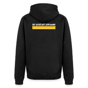 Gerüchte - Unisex Premium Bio Zip Hoodie - Schwarz - Hinten - Nico (187cm)