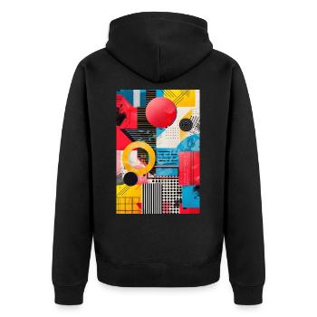 Retro Style - Abstrakte Formen - Unisex Premium Bio Zip Hoodie - Schwarz - Hinten - Nico (187cm)