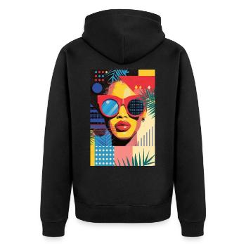Portrait de femme colorée - Veste à capuche bio Premium Unisexe - noir - Dos - Nico (187cm)