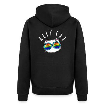 Ally Cat - LGBTIQ Queer Gay Pride CSD Cartoon - Unisex Premium Bio Zip Hoodie - Schwarz - Hinten - Nico (187cm)