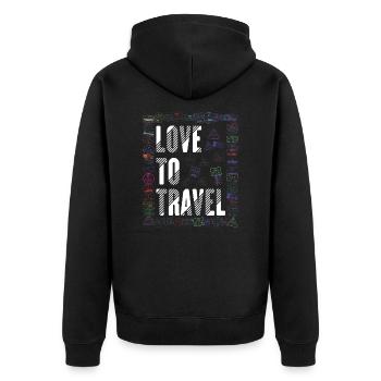 Reiselust Stempel Flug Reisen Urlaub Kreuzfahrt - Unisex Premium Bio Zip Hoodie - Schwarz - Hinten - Nico (187cm)