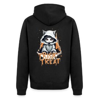 Trick or Treat - Süßes oder Saures - Halloween - Unisex Premium Bio Zip Hoodie - Schwarz - Hinten - Nico (187cm)