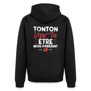 Tonton Veux tu être Mon Parrain? - Veste à capuche bio Premium Unisexe - noir - Dos - Nico (187cm)