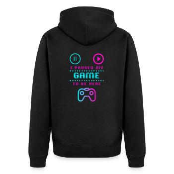 J’ai mis mon jeu en pause pour être ici Design - Veste à capuche bio Premium Unisexe - noir - Dos - Nico (187cm)