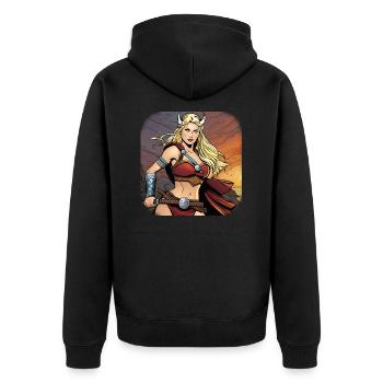 Stolze Kriegerin im Comic Style - Unisex Premium Bio Zip Hoodie - Schwarz - Hinten - Nico (187cm)