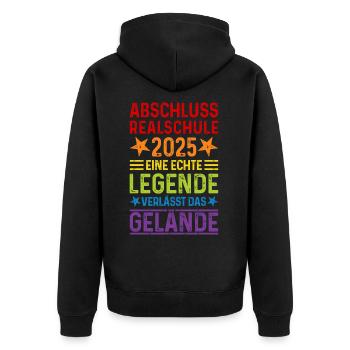 Realschule Abschluss 2025 Legende verlässt Gelände - Unisex Premium Bio Zip Hoodie - Schwarz - Hinten - Nico (187cm)