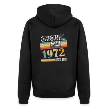 1972 Vintage Jahrgang Retro Geburtstag Geschenk - Unisex Premium Bio Zip Hoodie - Schwarz - Hinten - Nico (187cm)