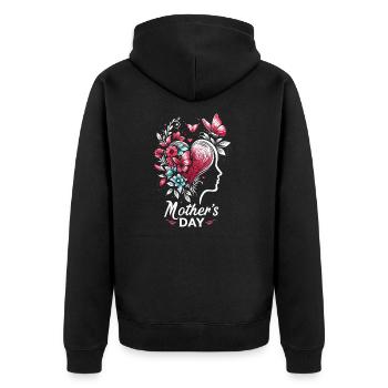 Muttertags Design Kind-Herz-Frauenkopf-Silhouette - Unisex Premium Bio Zip Hoodie - Schwarz - Hinten - Nico (187cm)
